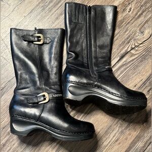 Sanita Black Leather Clog Boots